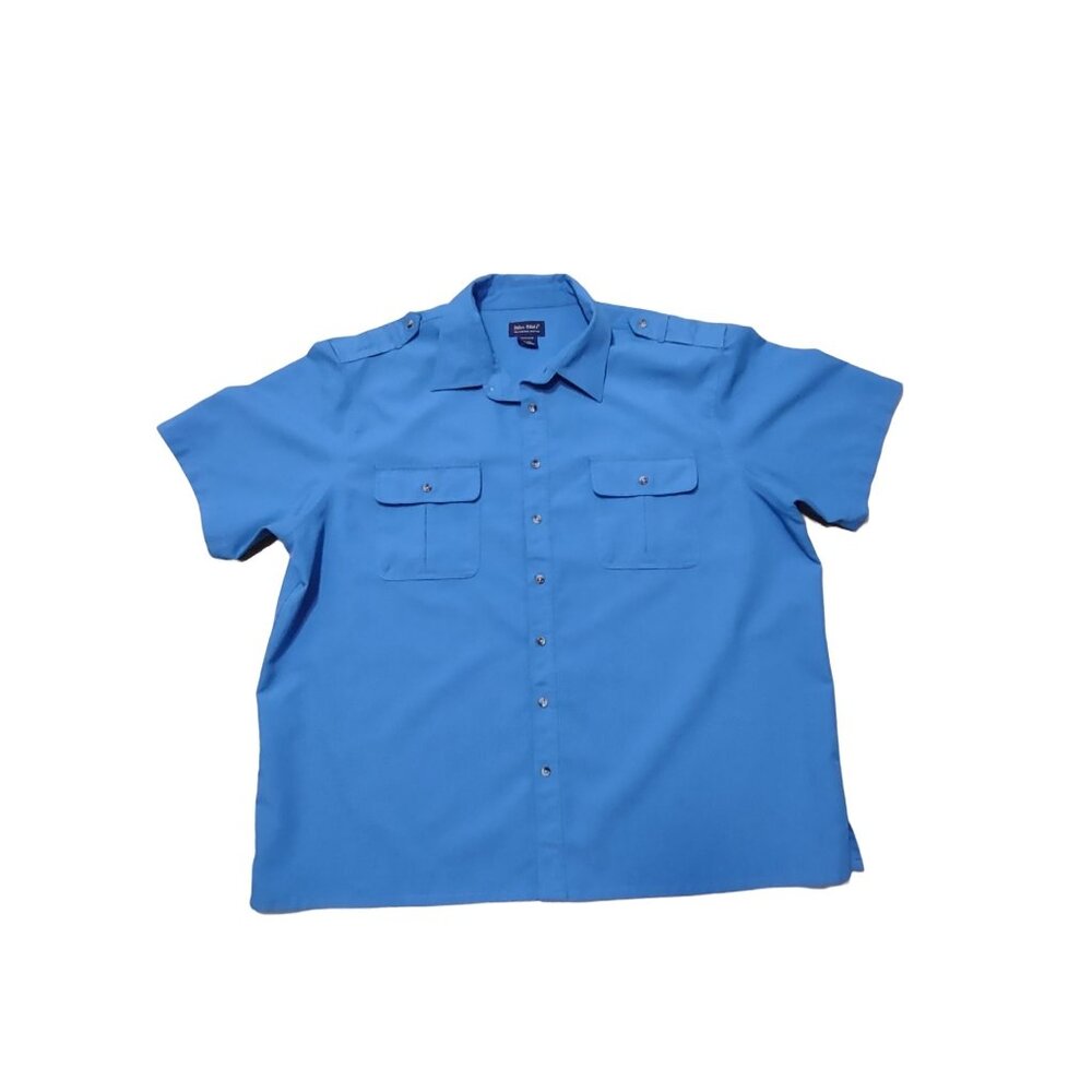 Vintage John Blair Shirt Blue Textured 2 Pocket Casual Epaulettes Mens 3XL